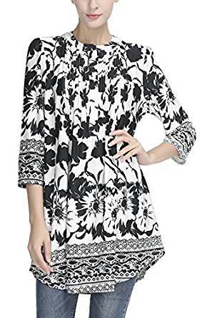Urban CoCo Women&rsquo;s Floral Print A Line Dress Pintuck Notch Neck Style      