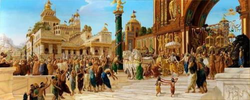 Krishna and Balarama enter in Dwaraka by Giampaolo Tomassetti (Jnananjana Dasa)