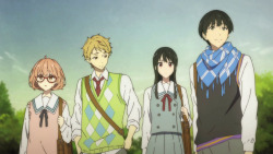 zoe-chan:  bigbardafree:  melbetweenspooks:  kyoukai no “everyone is fucking attractive” kanata  is that blonde dude checkin out the other dude’s butt  yes 