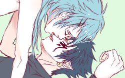 crotchless-pantyhose:Another Renao doodle for ya. The world can never have enough of Renao. Hmm…You know what we do need though? More Aoba topping Ren, That’s what we need.  I felt like drawing Ren half Sei and half his online mode self? I mean,