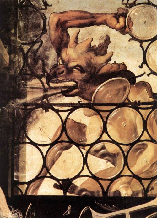 matthias-grunewald: The Devil Attacking the Window (detail from St. Anthony the Hermit from the Isen