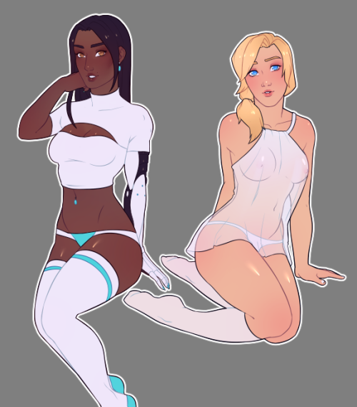 pixelannex: this is a wip of a sticker sheet im working on! some overwatch girls in lingerie ;o i&rs