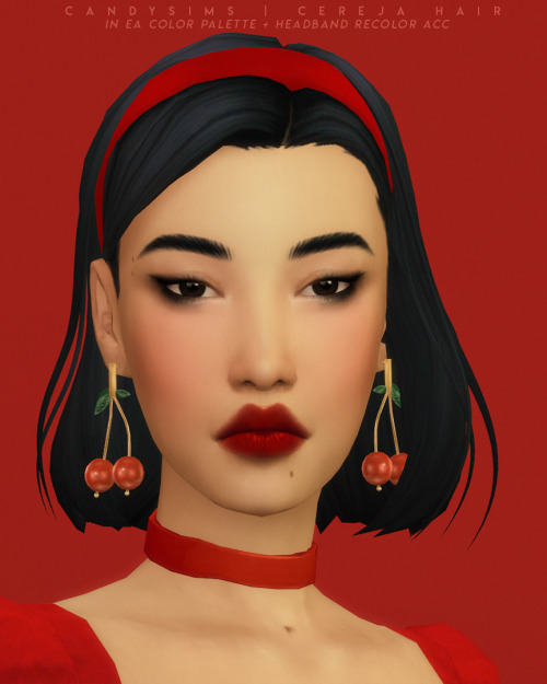 candysims4: CEREJA HAIR A cute medium hair with some loose strands and a cute headband, which counts