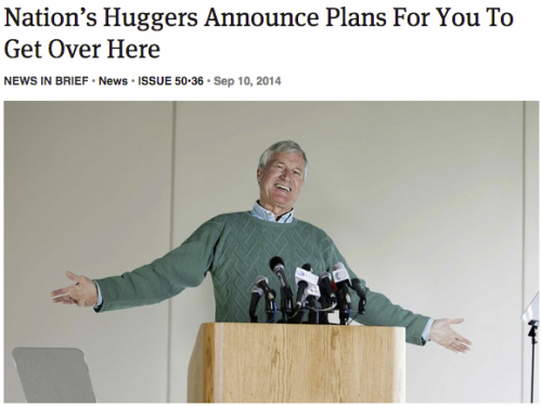 theonion: Nation’s Huggers Announce Plans For You To Get Over Here
