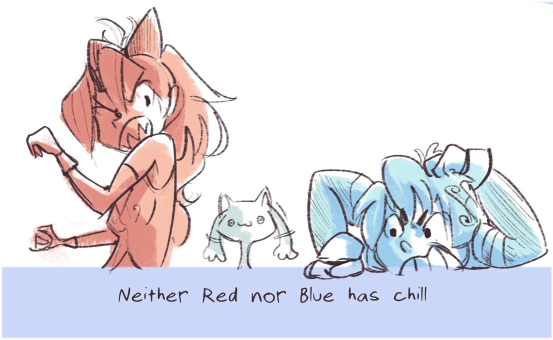 bedupolker:I’ve been noticing a sudden burst in red and blue girl/girl (or nb/nb)