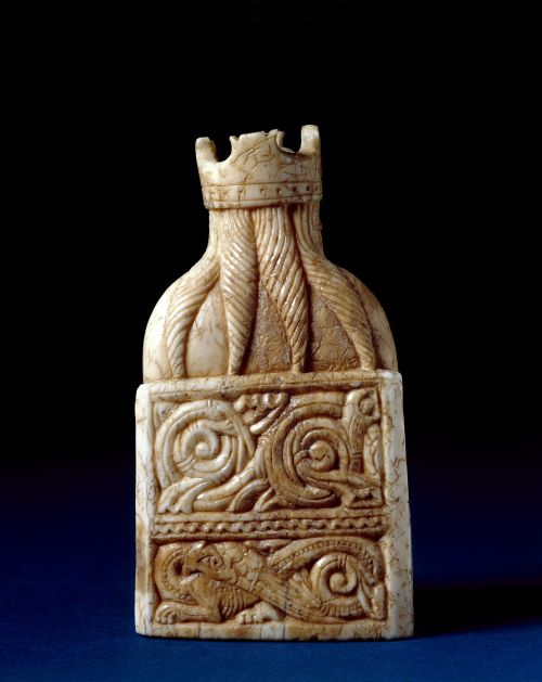 Back view of the King chess piece from the Isle of Lewis chessmen.Found in the 19th century, carved 