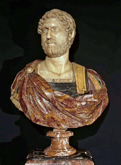 hadrian6:Portrait Bust of the Emperor Hadrian. 17th.century. Italian. polychrome marble.   