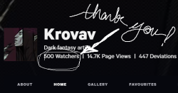   Just hit 500 watchers on Deviantart 🥂I know I haven&rsquo;t been the most active lately, particularly on there, so thank you all for sticking with me. My 12 year old self would have been ecstatic.&gt;&gt; deviantart.com/krovav &lt;&lt; if you want