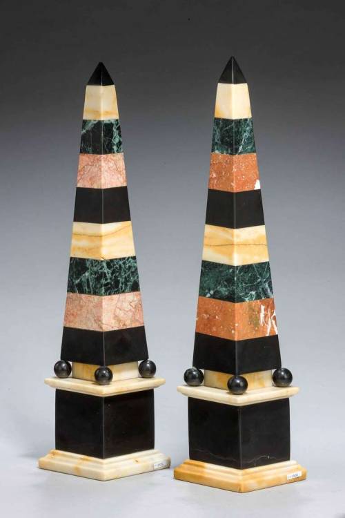 virtualgeometry:Pair of 19th Century Ashbourne Slate and Marble Obelisks