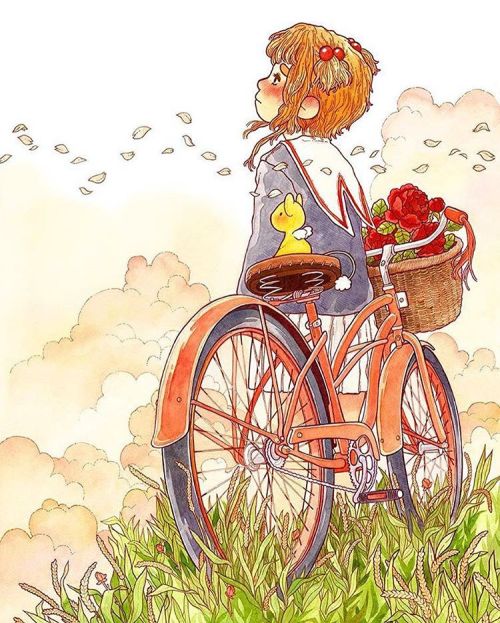 by Alisa Vysochina @alisavysochina #illustration #watercolor #instaartist #instaart #bycicle #nature