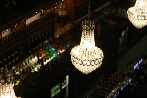 Chandeliers above the bar in Wetherspoons - The Four Candles, Oxford.