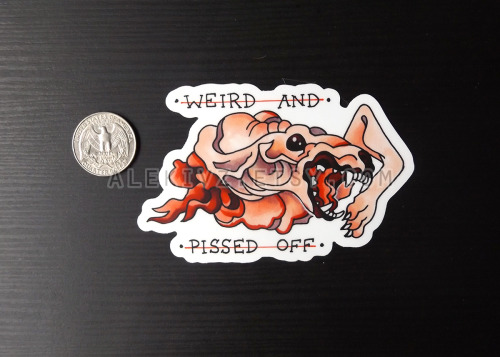 made some american traditional-style stickers as an homage to some horror movies– the thing, l