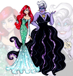 haydenwilliamsillustrations:  Disney Divas ‘Princess vs Villainess’ by Hayden Williams: Ariel &amp; Ursula