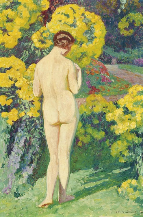 Octave Denis Victor Guillonnet Jeune femme nue au jardin , 1926