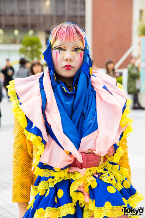17-year-old Japanese high school student Sakuran on the street in Tokyo wearing layered handmade/rem