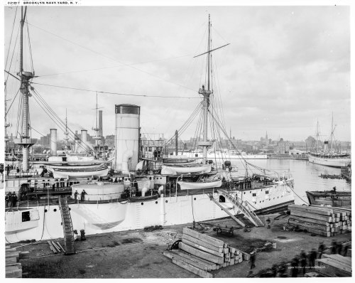 Brooklyn Navy Yard, 1903.In the foreground is the USS Texas, the United State’s first battleship. Th