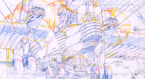  Animation layouts from Hayao Miyazaki’s The Wind Rises (風立ちぬ) showing the meticulous detailing in the aircraft, machinery and scenery—-even though it would all be drawn and re-drawn several more times after this. From The Wind Rises Roman