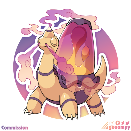 gooompy: a set of fakemon commissions!regional torkoal (fire/psychic) based on incenses and lava lam