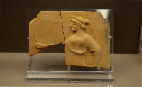 greek-museums:Archaeological Museum of Brauron:Terracotta votive tablets with depictions of the godd