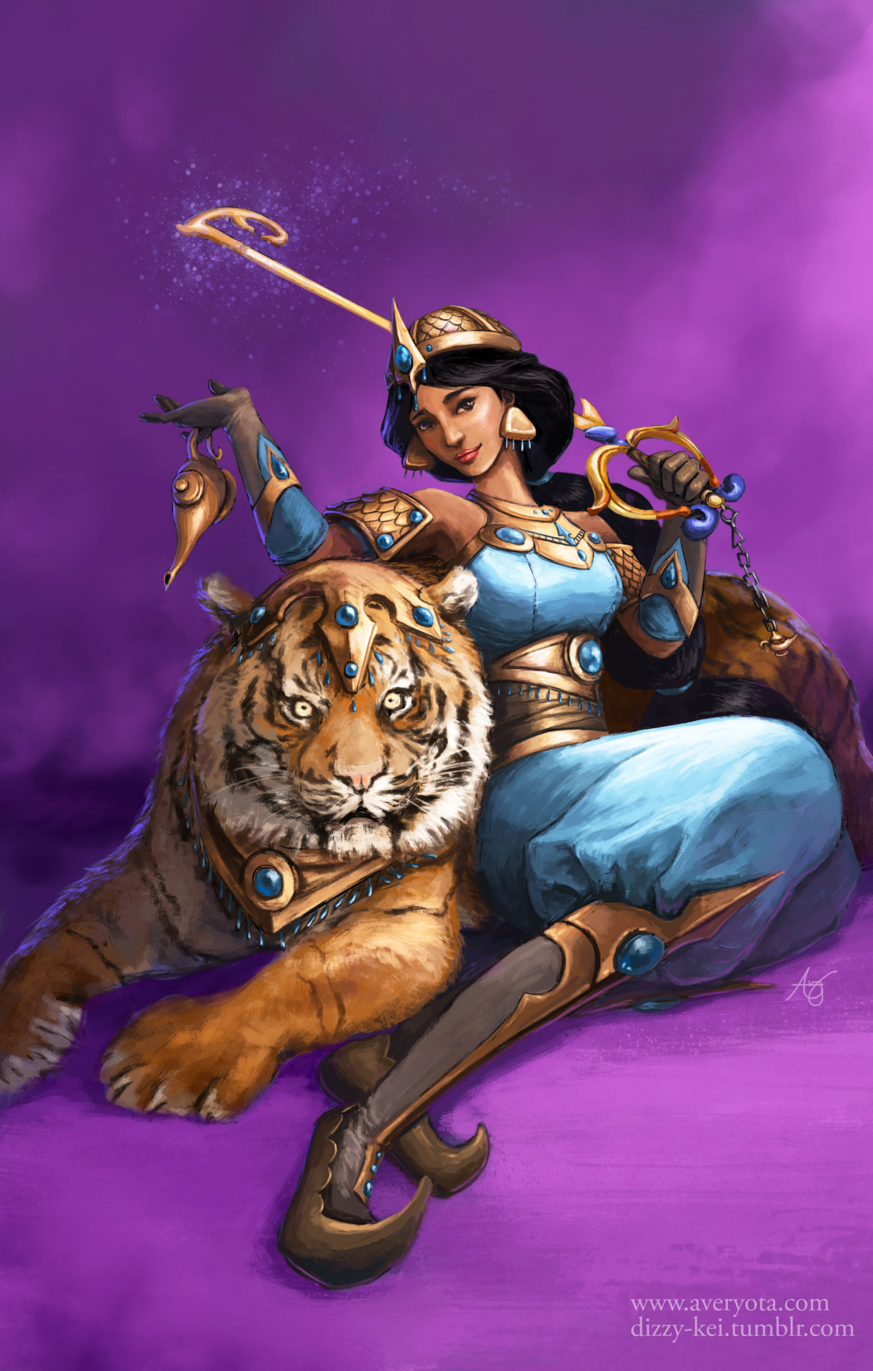 fairy34tales:    Disney Keyblade Warriors by   Avery Ota    Jasmine &amp; Rajah