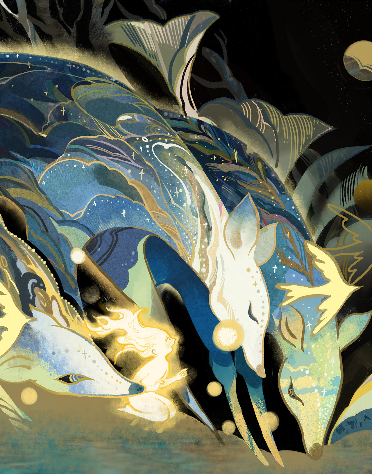 kurihuangillustration:   My evening came among the alien trees and spoke in a language