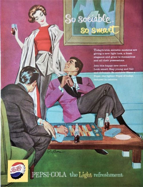 vintagepromotions: ‘So sociable, so smart’Advertisement for Pepsi (1959). Artwork by Roy