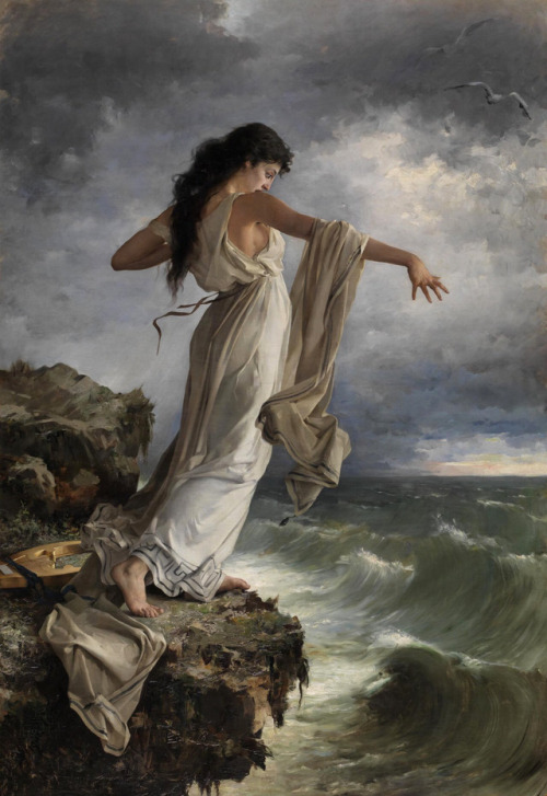 oilandrealism:Miquel Carbonell Selva - Sappho Leaping into the Sea (Safo llençant-se al mar) 