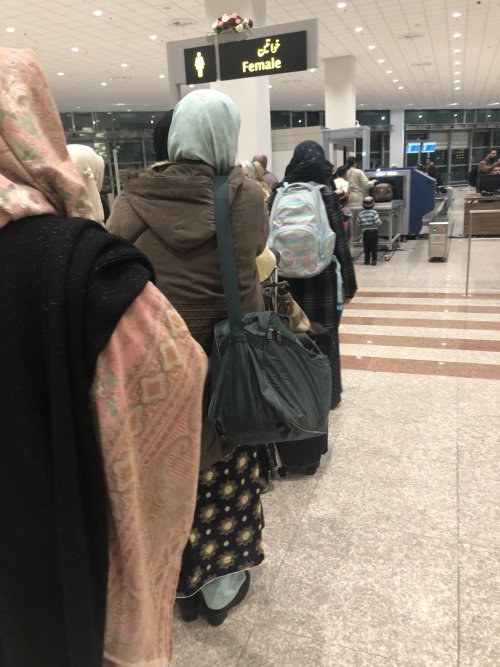 Gender-segregated lines @ Islamabad airport, 2020.