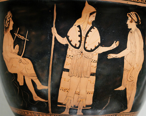 The mythological bard Orpheus among the Thracians.  Side A of an Attic red-figure bell-krater, attri