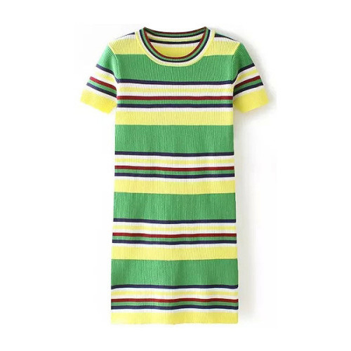 LUCLUC Green Color Block Scoop Short Sleeve Colorful Stripes Mini Dress ❤ liked on Polyvore (see mor