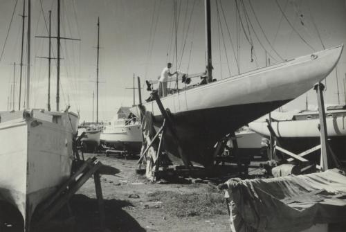 lazyjacks: Boats in dry dock, NorthlandEric Lee-Johnson, 1950sMuseum of New Zealand Te Papa Tongarew