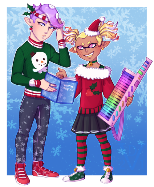 dv21: Manny and Tee (Tina) looking cute for caroling~! This is my gift for pineapplecatuniverse 