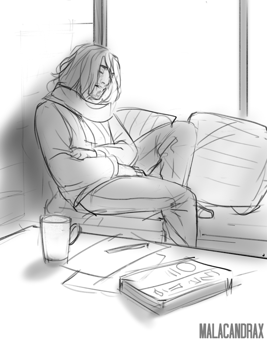 malacandrax: Angst, and cafe AU sketches   Cafe au sketches: 1- Aizawa shows up without