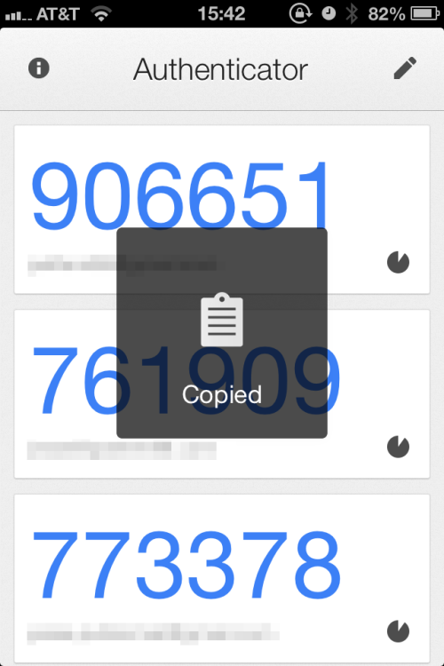 littlebigdetails:Google Authenticator - Immediately copies the authentication code when you tap on i