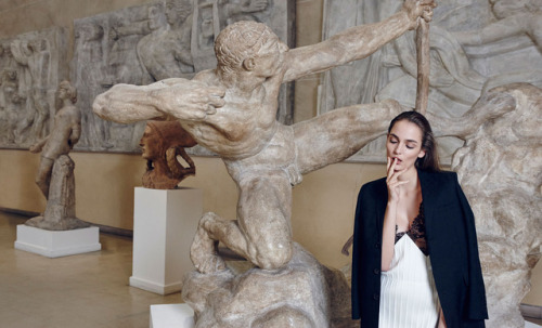 Zuzanna Bijoch with sculpture in “Living Sculpture” for Vogue Paris Travel in France, S/S 2016. Phot