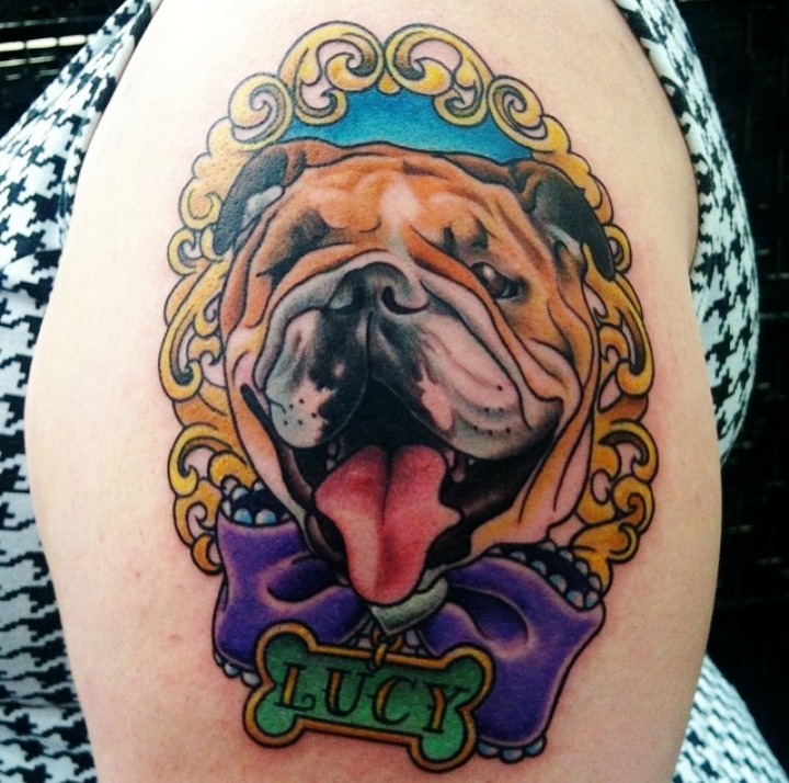 fuckyeahtattoos:  I got my awesome Bulldog, Lucy, tattooed on me today by the amazing