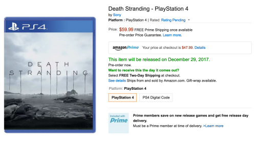 thatkindoffangirl:You can actually already preorder Death Stranding on Amazon and I’m just laughing 