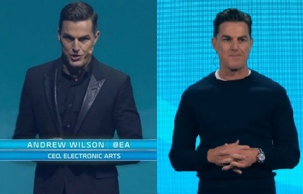 thehappiestplane:I like that even though they changed him from his satan suit to a friendly dad sweater, Andrew Wilson still looks like the type of guy who hunts human beings for sport.