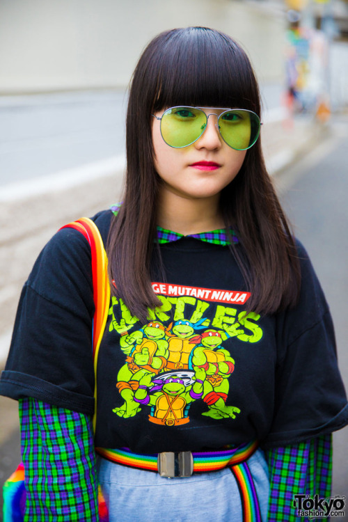 tokyo-fashion: 15-year-old Odeochan on the street in Harajuku wearing a Teenage Mutant Ninja Turtles