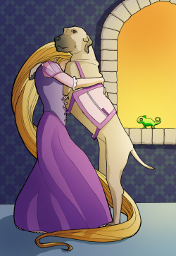 dissolutionandcreation: The fourth in a series of Disney Princesses with Service Dogs! Here’s Rapunzel with Complex PTSD and Dissociative Identity Disorder. Her service dog is helping her snap out of a very strong dissociative state, then providing
