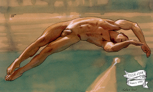 The divers. A series of paintings in watercolor in paper, inspired by old photos of swimmers at the YMCA, when nude swimming was...