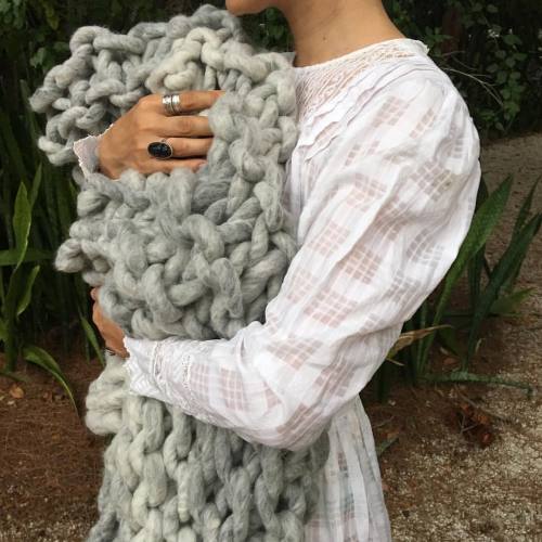 Loopy Mango throw made with Big Loop yarn in Heather Gray. Made in USA with 100% U.S. Merino wool. A