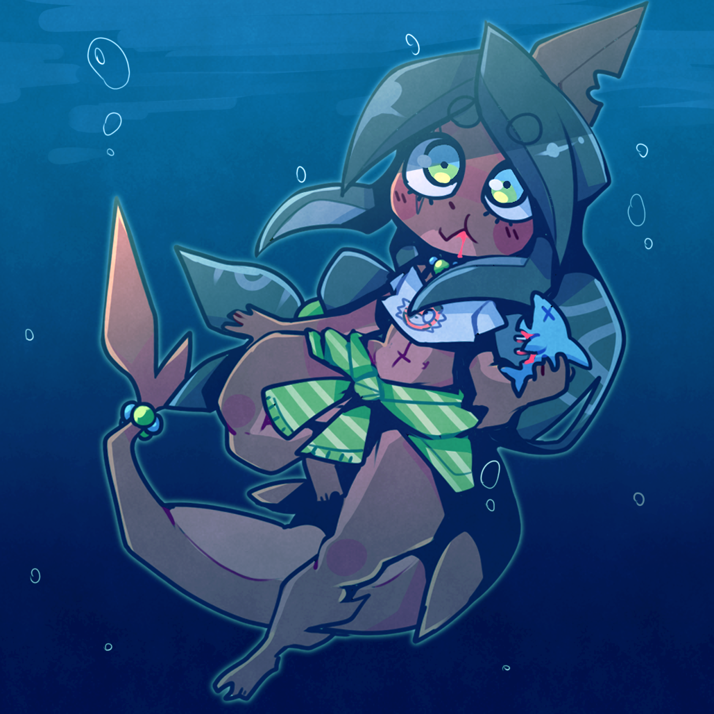 doshmobile:funny shark girl eat a fish