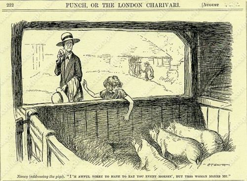 Vintage cartoon of pigs:&ldquo;I&rsquo;m awfully sorry to have to eat you every mornin&r