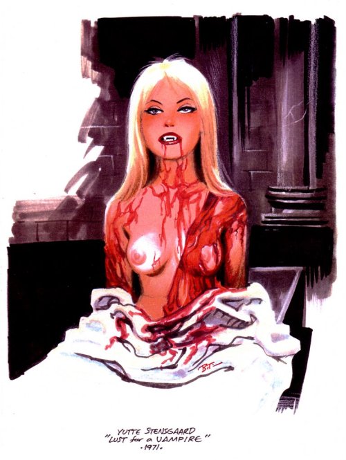 Yutte Stensgaard from «Lust for a Vampire» (1971) by Bruce Timm. From hand-drawn video box he did aw