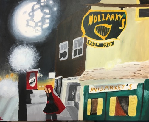 candyredterezii:So for our final art project we had to paint a building in downtown in draw ourselve