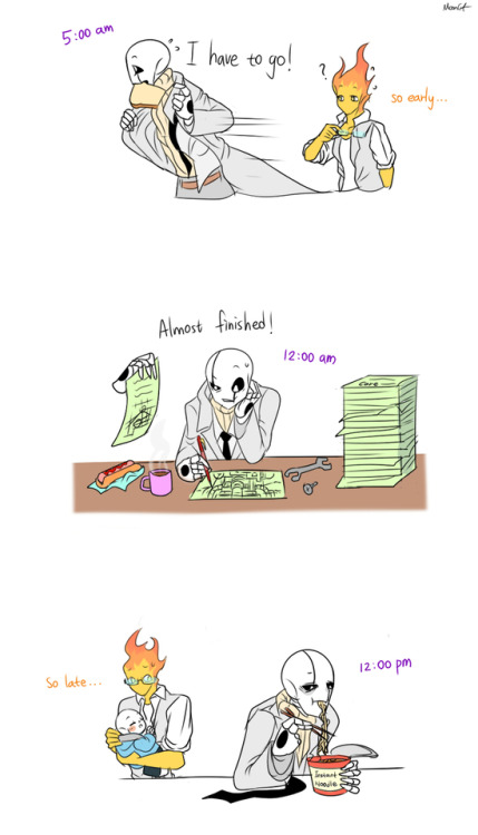 mooncatyao:  [Dinner] Grillby & little Sans<First part>(Previous)/(NEXT)                                                         