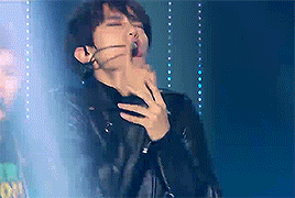 baehkkyun:  black haired baek in pink suit x black leather jacket  