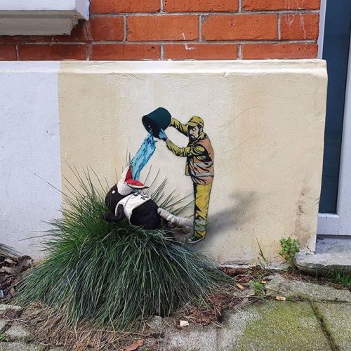 A little bird playing with our @jaune_art #streetart in Ostend!@thor_theverycoolbird www.ins