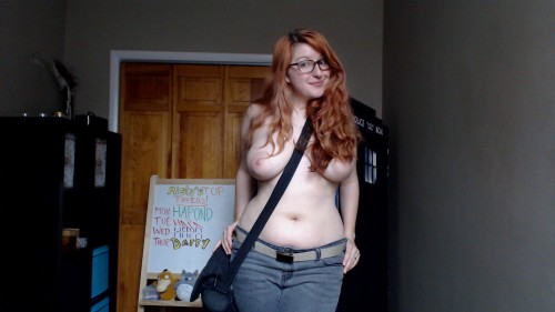 kayleepond:  We were getting ready to go run some errands and my good bra was downstairs, so I just got ready with pants, shoes, and socks as if nothing was wrong, intending to grab my bra and shirt when I got downstairs. Mr. Pond was looking at me and